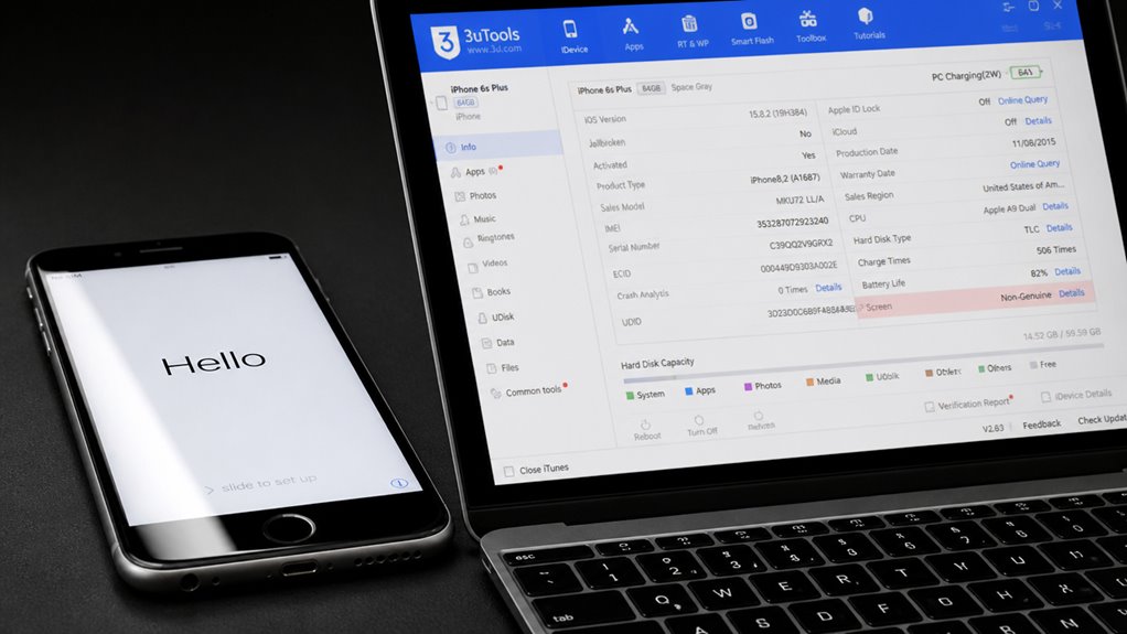 narzędzia diagnostyczne weryfikują oryginalne wyświetlacze iphone 6s plus
