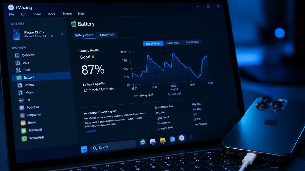 narzędzie Windows śledzi stan baterii iPhone'a i liczbę cykli